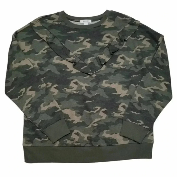 {Nine West} Ruffle Yoke Sweatshirt in Camo Print - Picture 6 of 13